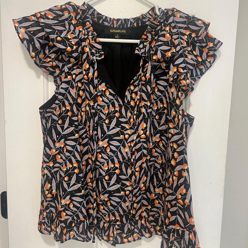 Sugarlips Orange Flutter Sleeve Ruffled Blouse size small